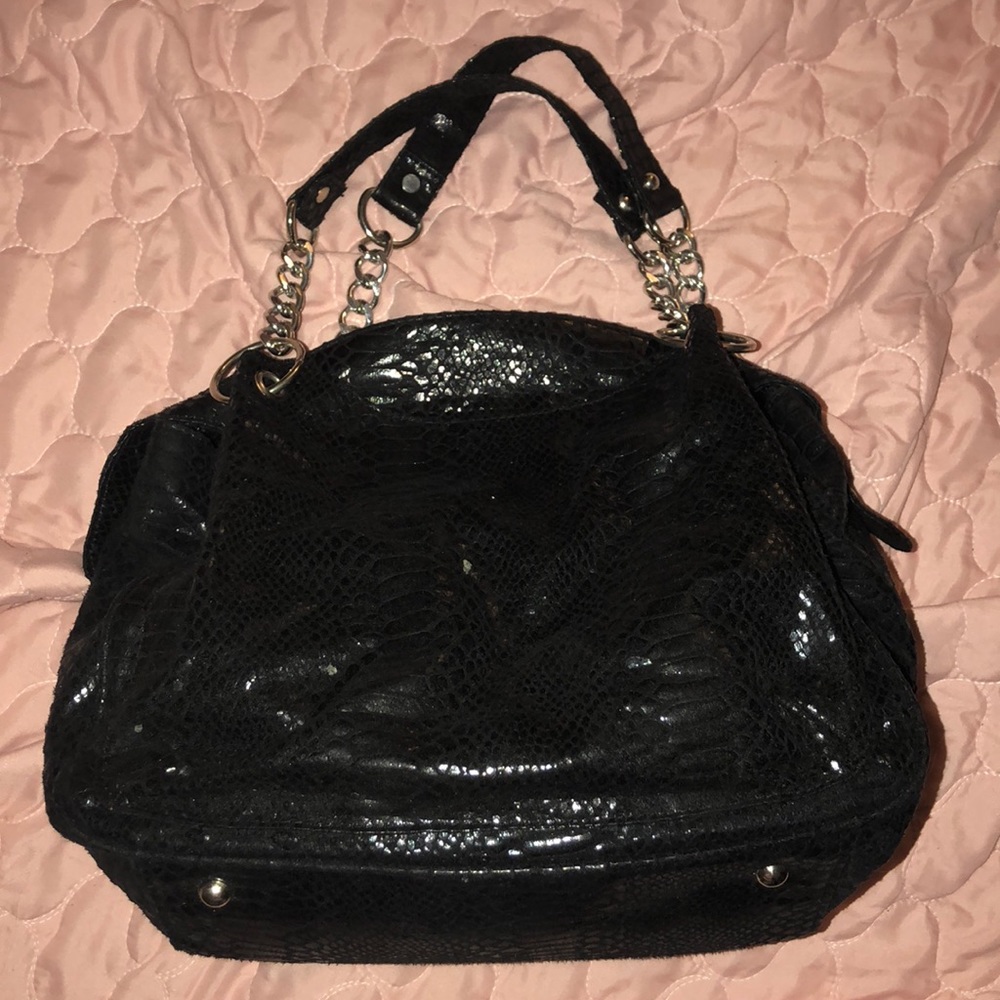 Black soft snakeskin chain purse